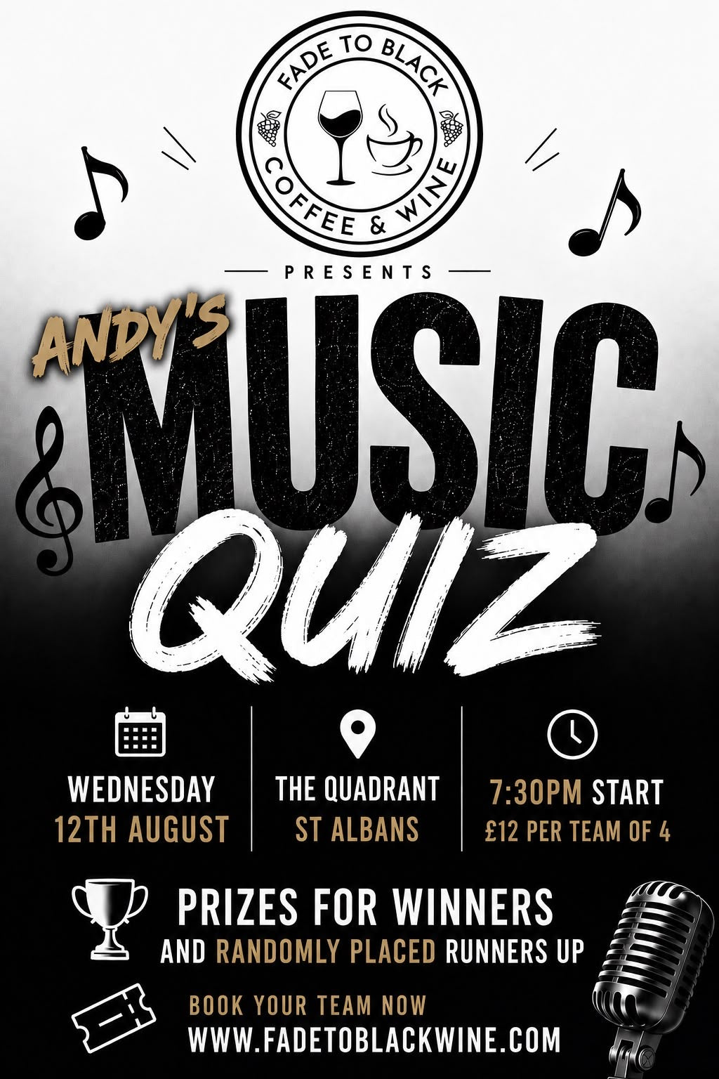 Andy's Music Quiz - Wednesday 12th August 2026 - Teams of 4